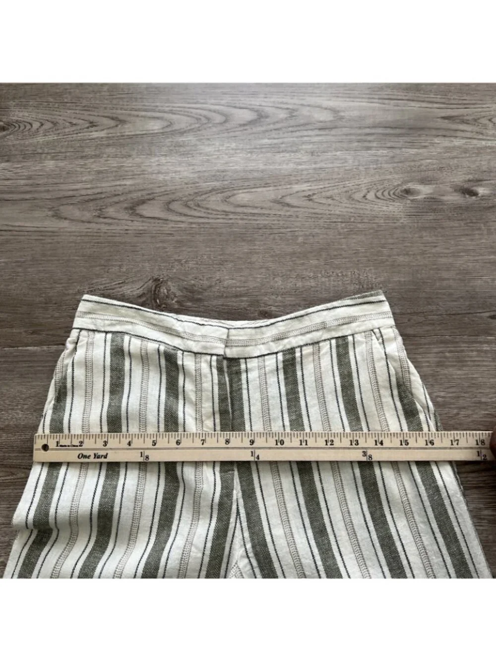 Zara Linen Blend Wide Leg Trousers Womens XS Cream Stripe High Waist Full Length